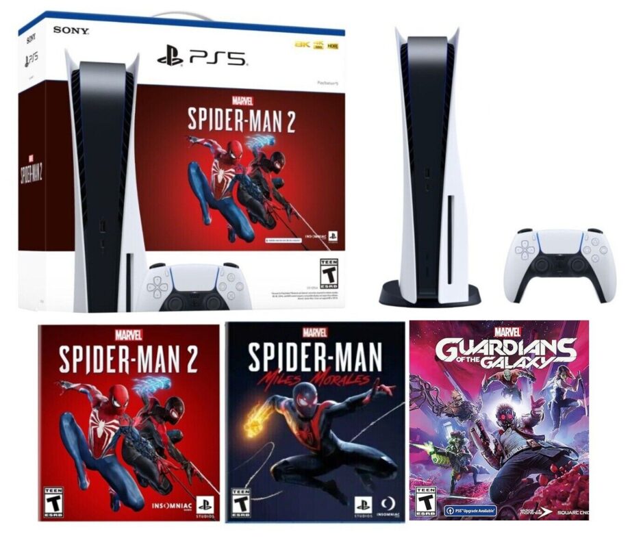 NEW Sony PS5 Disc Console Spider-Man 2 Marvel 3-Game Ps Bundle